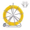 Fish Tape Fiberglass, 656 ft, 5/16 in, Duct Rodder Fishtape Wire Puller, Cable Running Rod with Steel Reel Stand, 3 Pulling Heads