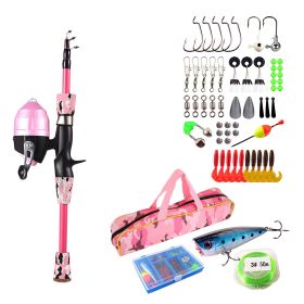 Kids Fishing Pole Set Fishing Starter Kit Telescopic Fishing Rod and Reel Combo Kit with Tackle Box 56Pcs Fishing Lures for Boys Girls (Color: Pink, size: 1.2M)